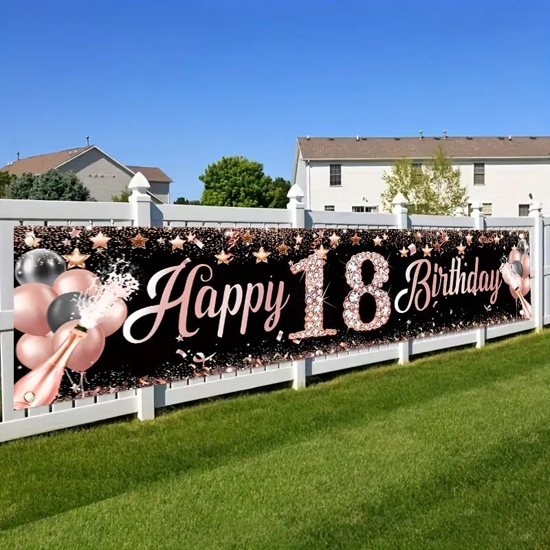 Party Banner Gold - 18번째 생일 배너, 로즈 골드 생일