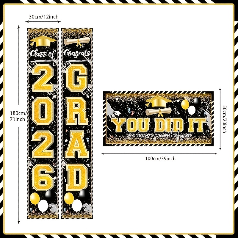 2D 3개 세트 2026년 졸업 배너, 블랙 골드/블루 - Party Banner Gold 리뷰 및 가격