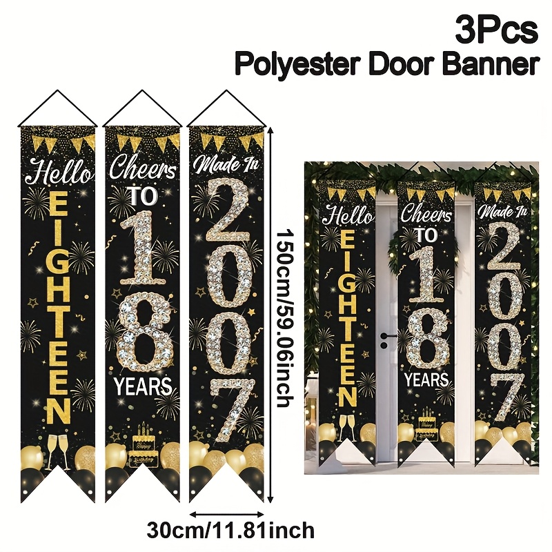 2D 3개 세트 18번째 생일 도어 배너 세트, 블랙  - Party Banner Gold 리뷰 및 가격