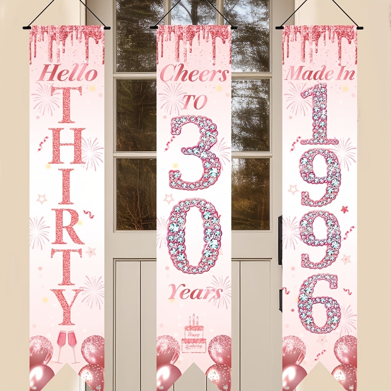 2D 플랫 3피스 핑크 골드 30번째 생일 도어 배너  - Party Banner Gold 리뷰 및 가격